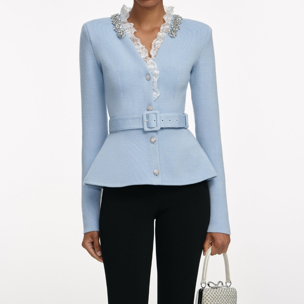 Self-portrait Blue Crystal Trim Cardigan